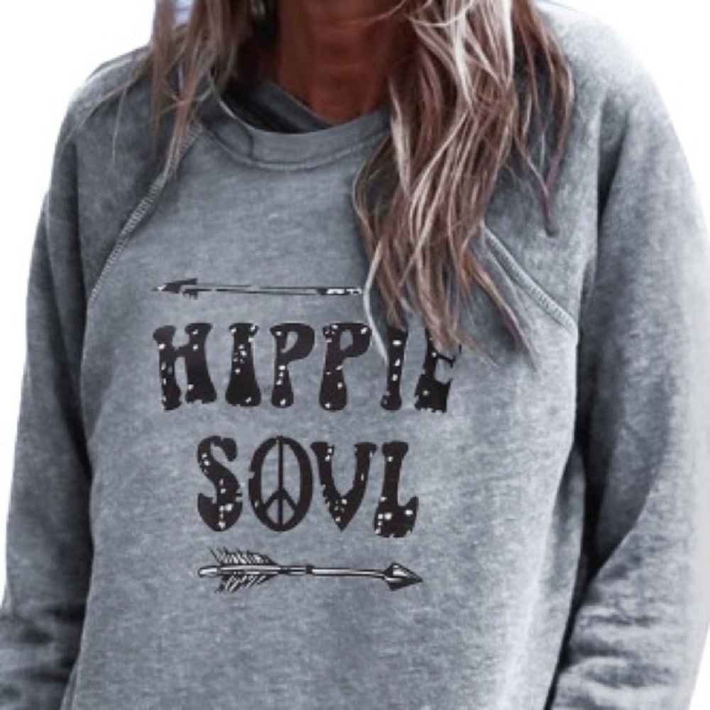 Letter Print Grey Pullover Sweatshirt
